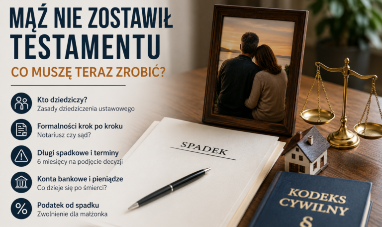 maz nie zostawil testamentu co musi zrobic zona
